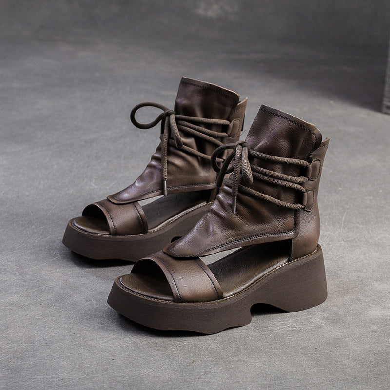 Women Retro Leather High Top Open Toe Sandals-RAIIFY