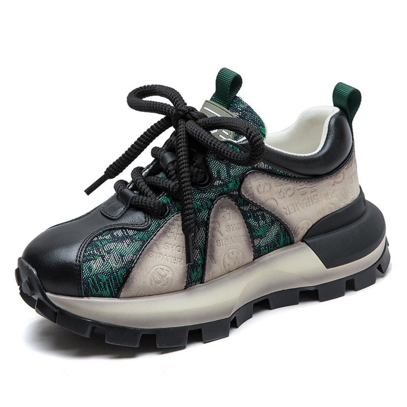 Women Fashion Color Matching Leather Lug Sole Casual Shoes-RAIIFY