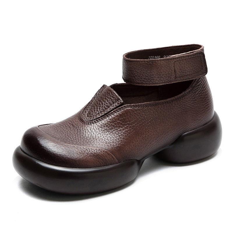 Women Retro Minimalist Leather Velcro Casual Shoes-RAIIFY