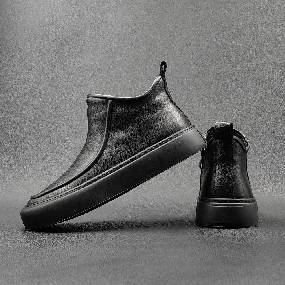 Men Minimalist Solid Cowhide Furred Ankle Boots-RAIIFY