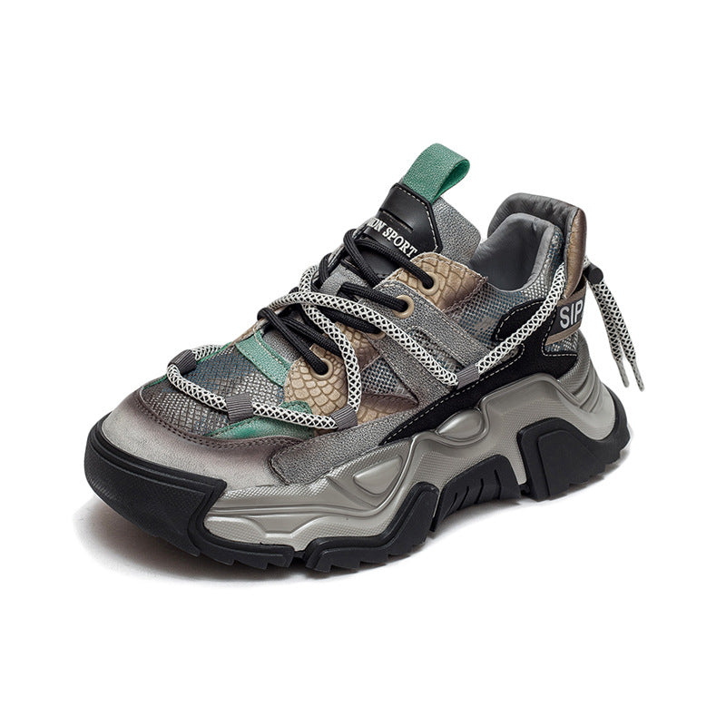 Women Retro Patchwork Fashion Leather Platform Dad Sneakers-RAIIFY