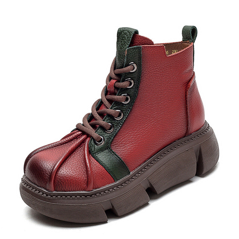 Women Retro Patchwork Leather Casual Ankle Boots-RAIIFY