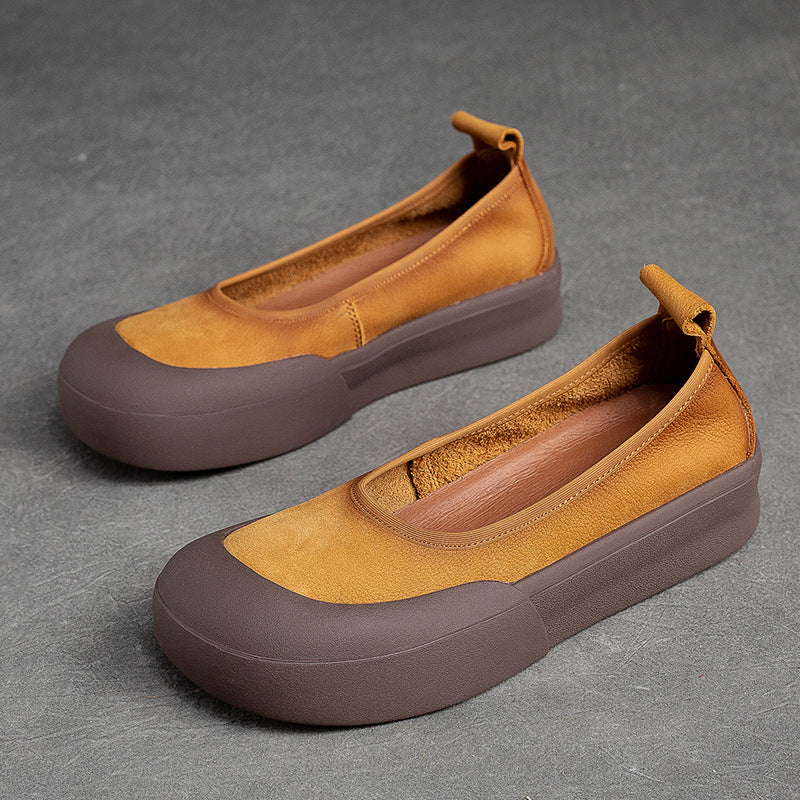 Women Retro Leather Soft Flats Shoes-RAIIFY