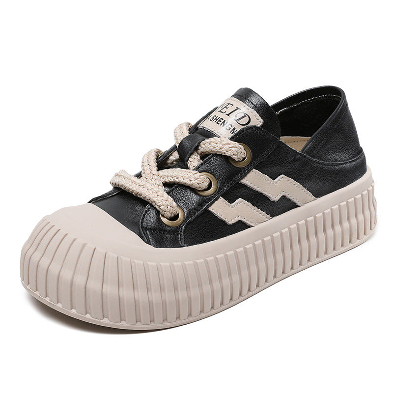 Women Soft Leather Thick Soled Flat Casual Shoes-RAIIFY