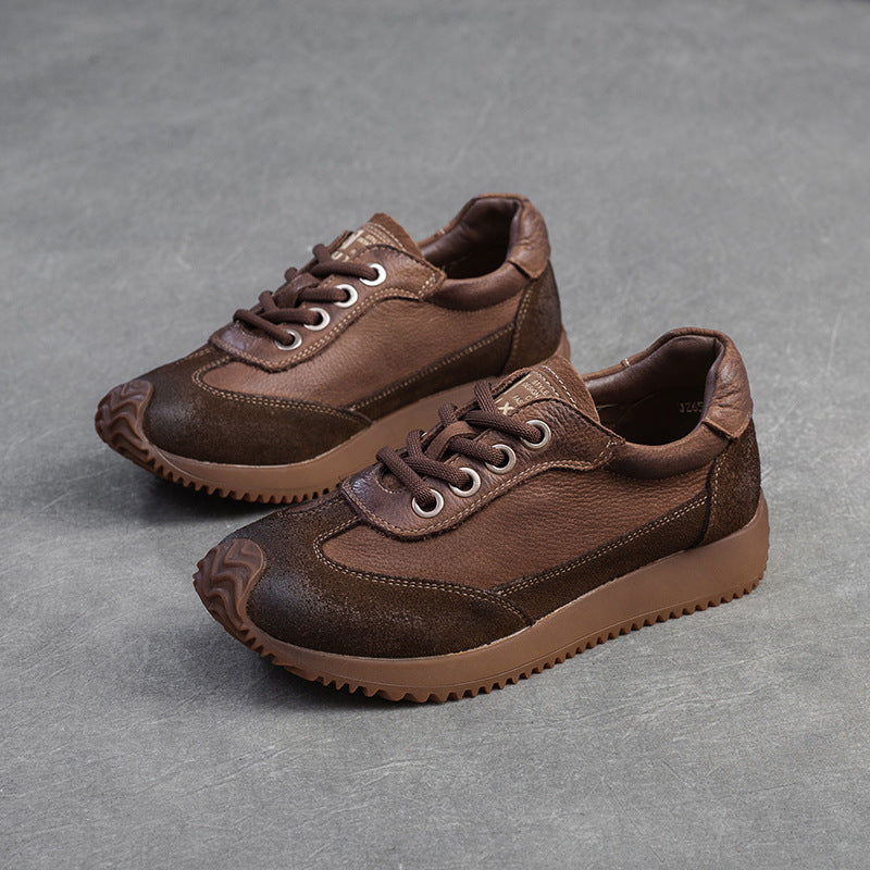 Women Retro Leather Patchwork Comfort Casual Shoes-RAIIFY