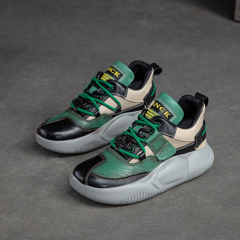 Women Casual Retro Patchwork Leather Sneakers-RAIIFY