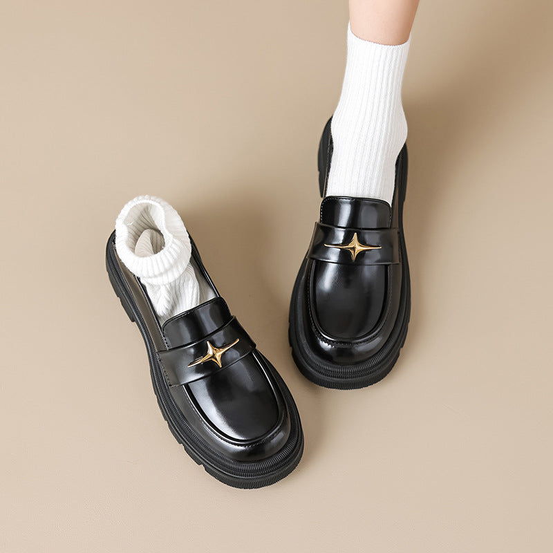 Women Retro Spring Black Casual Loafers-RAIIFY