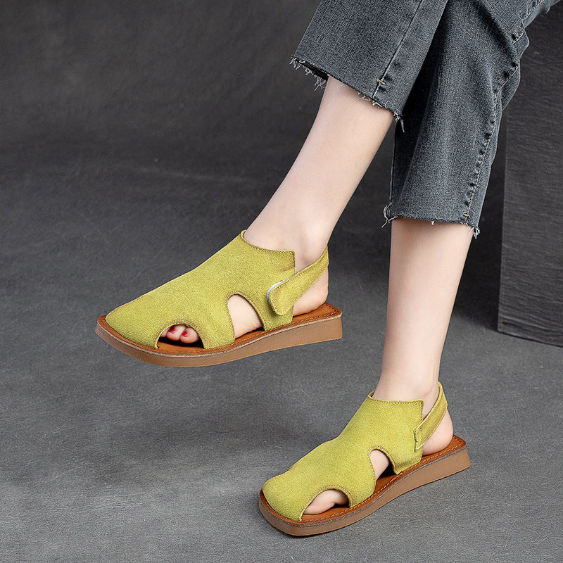 Women Summer Minimalist Leather Flat Sandals-RAIIFY