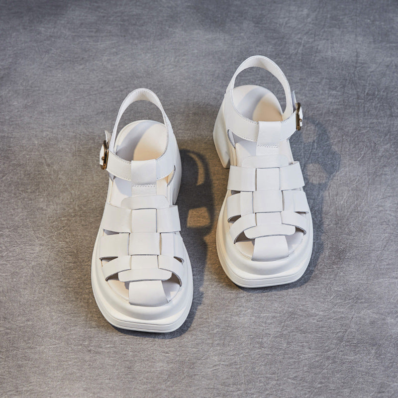 Women Handcraft Plaited Leather Chunky Lug Sole Sandals-RAIIFY