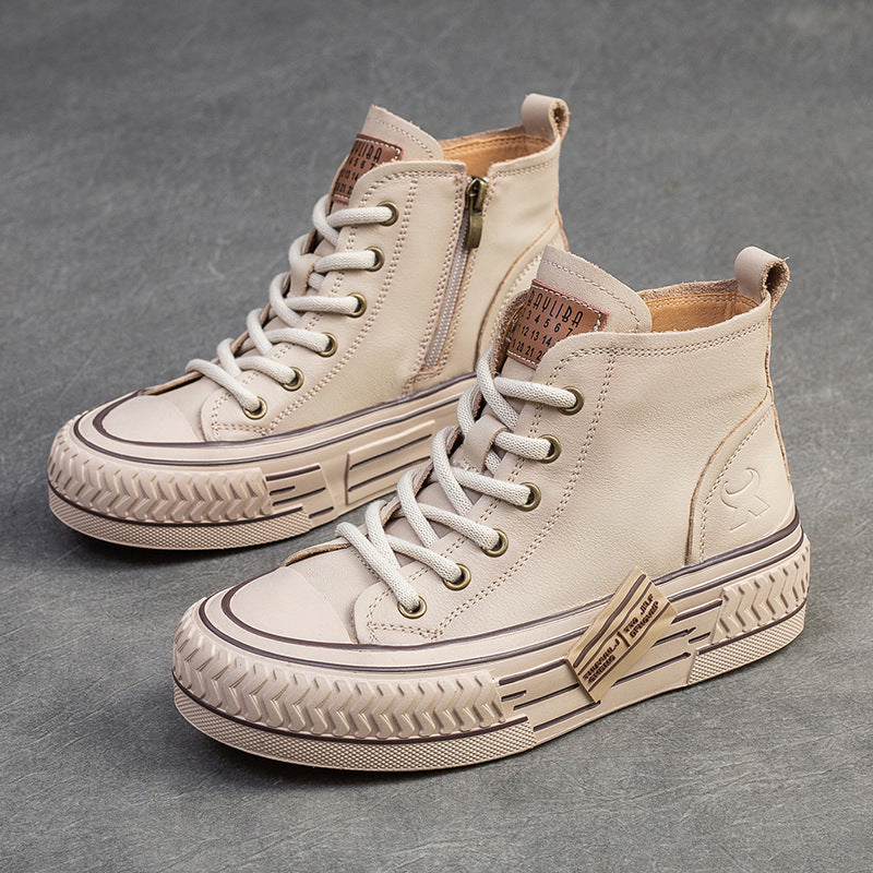 Women Fashion Cowhide Comfort Flat Ankle Boots-RAIIFY