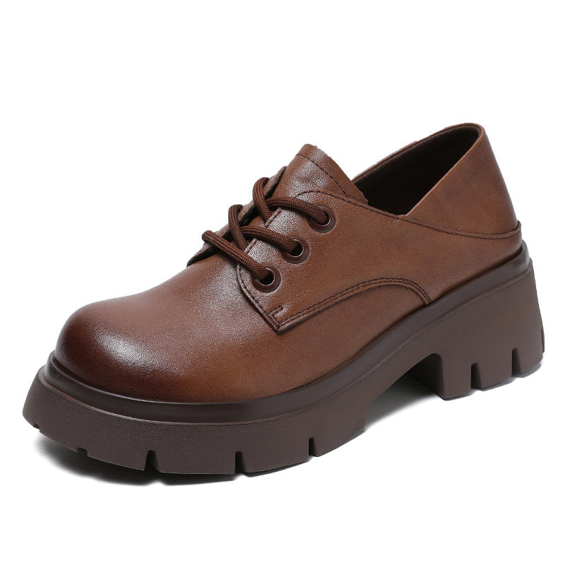 Women Retro Cowhide Leather Wedge Casual Shoes-RAIIFY