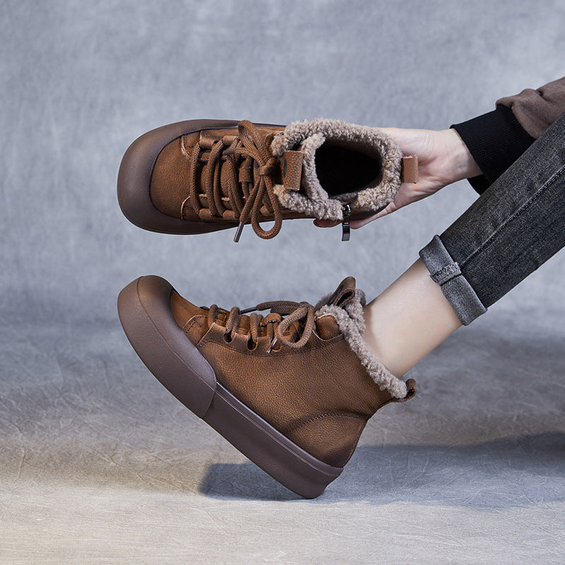 Women Winter Retro Warm Furred Flat Ankle Boots-RAIIFY