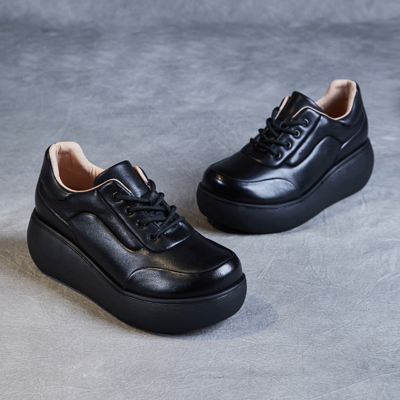 Women Minimalist Retro Leather Platform Casual Shoes-RAIIFY