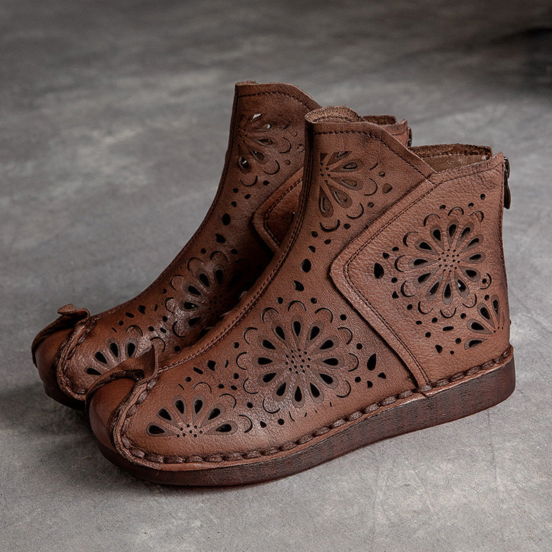 Women Summer Hollow Leather Handmade Ankle Boots-RAIIFY