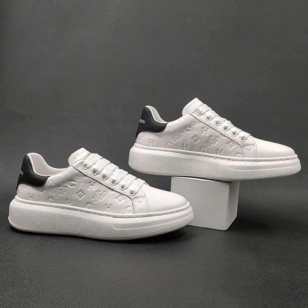 Men Fashion Embossed Leather Flat Casual Sneakers-RAIIFY