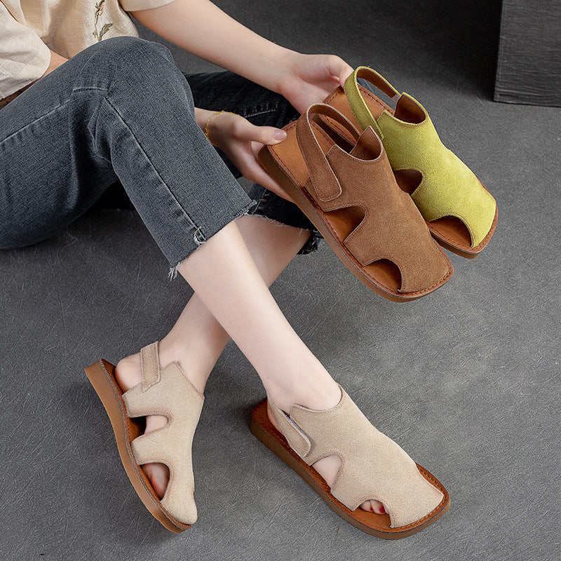 Women Summer Minimalist Leather Flat Sandals-RAIIFY