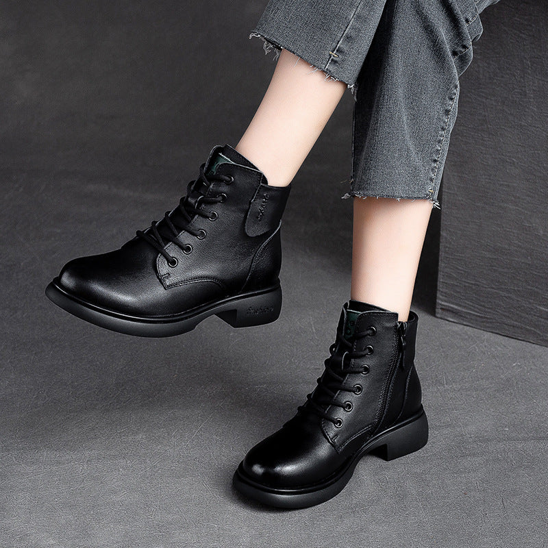 Women Retro Minimalist Soft Leather Casual Boots-RAIIFY
