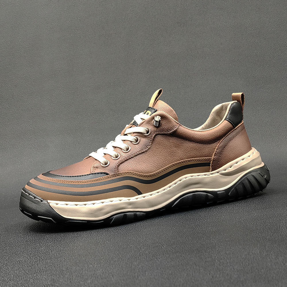 Men Minimalist Patchwork Cowhide Flat Casual Shoes-RAIIFY