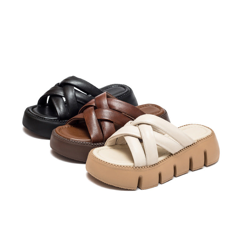Women Handcraft Leather Summer Casual Sandals Slides-RAIIFY