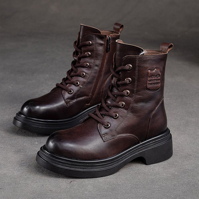 Women Winter Classic Leather Wool Furred Winter Boots-RAIIFY