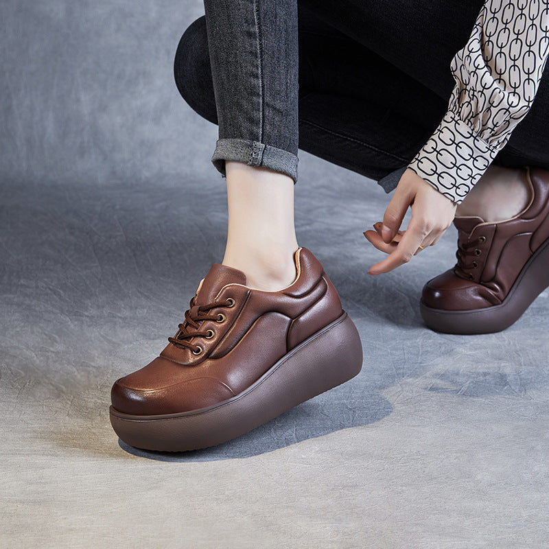 Women Minimalist Retro Leather Platform Casual Shoes-RAIIFY
