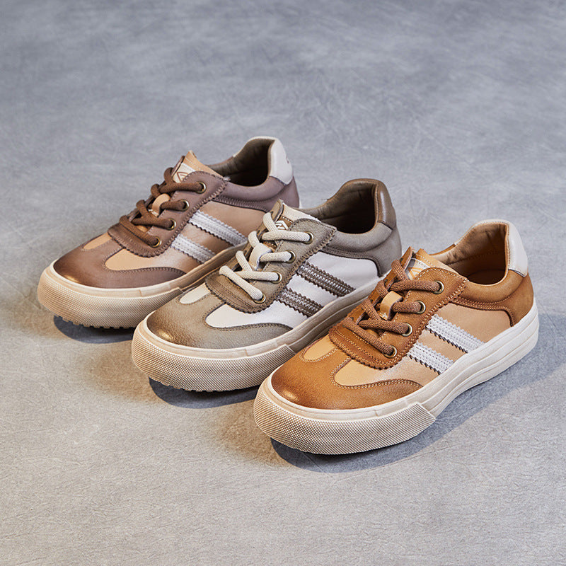Women Handmade Color Matching Leather Casual Training Shoes-RAIIFY