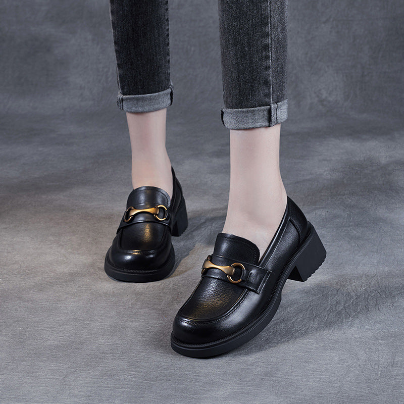 Women Retro Leather Wedge Loafers-RAIIFY