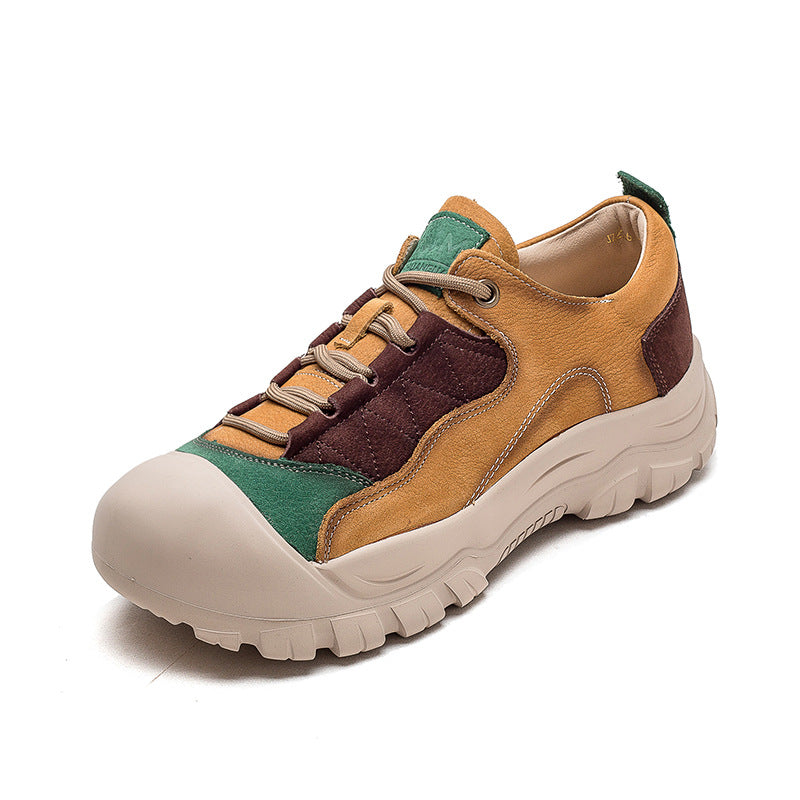 Women Retro Patchwork Leather Casual Shoes-RAIIFY