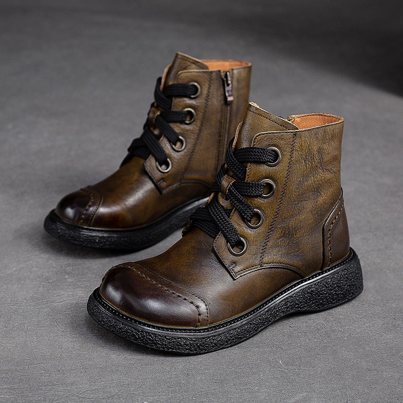 Women Retro Minimalist Leather Casual Boots-RAIIFY