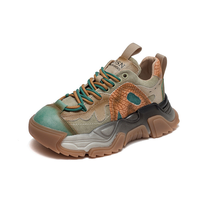 Women Patchwork Leather Retro Platform Dad Sneakers-RAIIFY