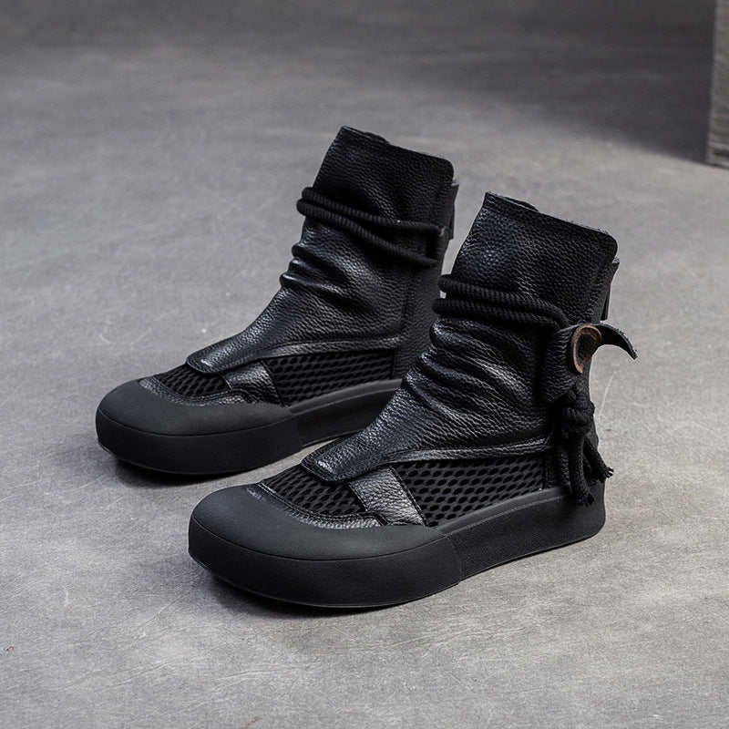 Women Classic Soft Leather Mesh Casual Boots-RAIIFY