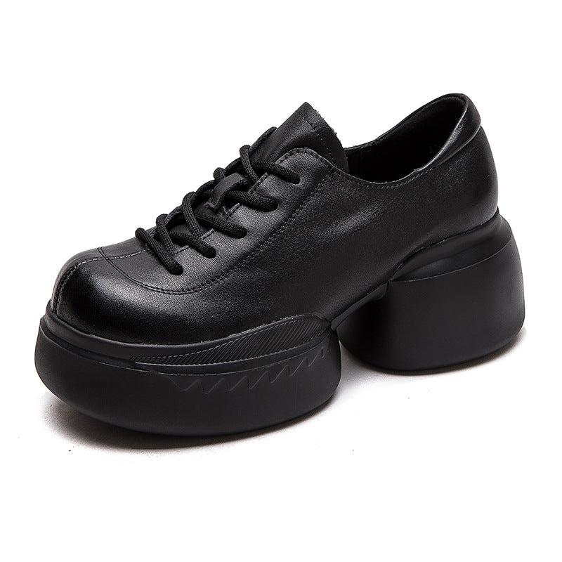 Women Minimalist Solid Leather Chunky Platform Casual Shoes-RAIIFY