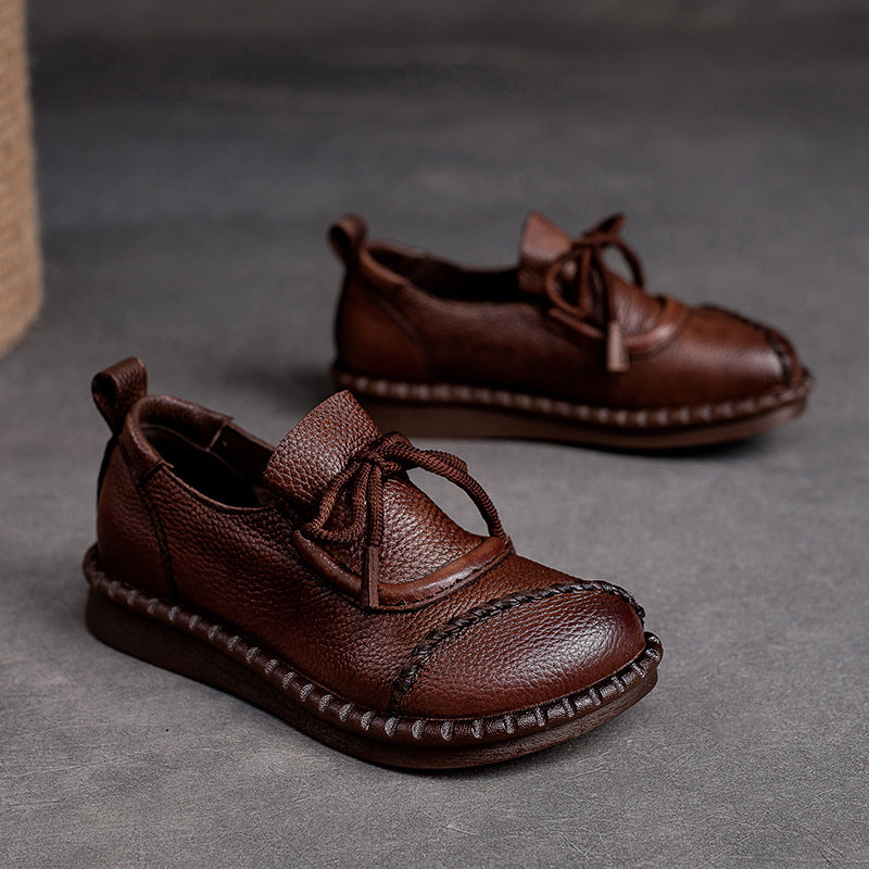 Women Minimalist Leather Retro Flat Casual Shoes-RAIIFY