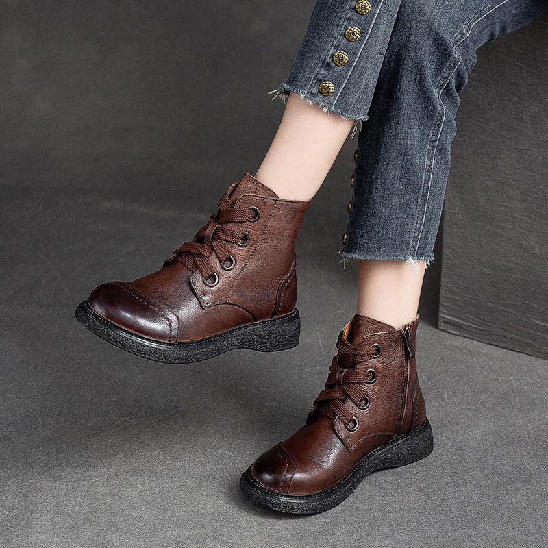 Women Retro Minimalist Leather Casual Boots-RAIIFY