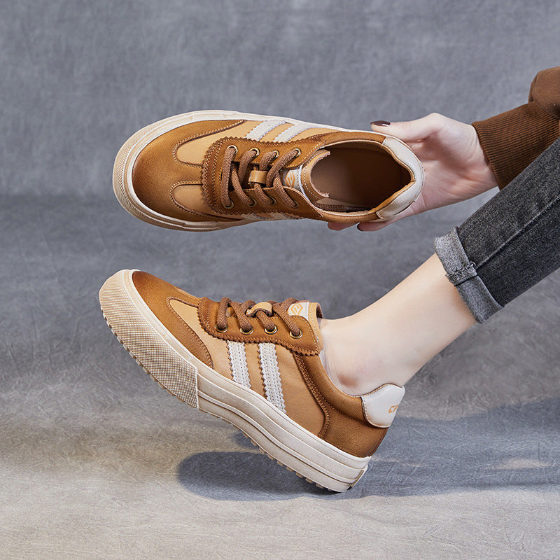 Women Handmade Color Matching Leather Casual Training Shoes-RAIIFY