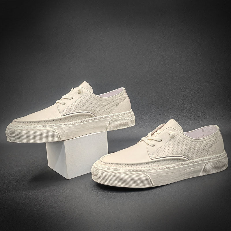 Men Leather Casual Fashion White Sneakers-RAIIFY