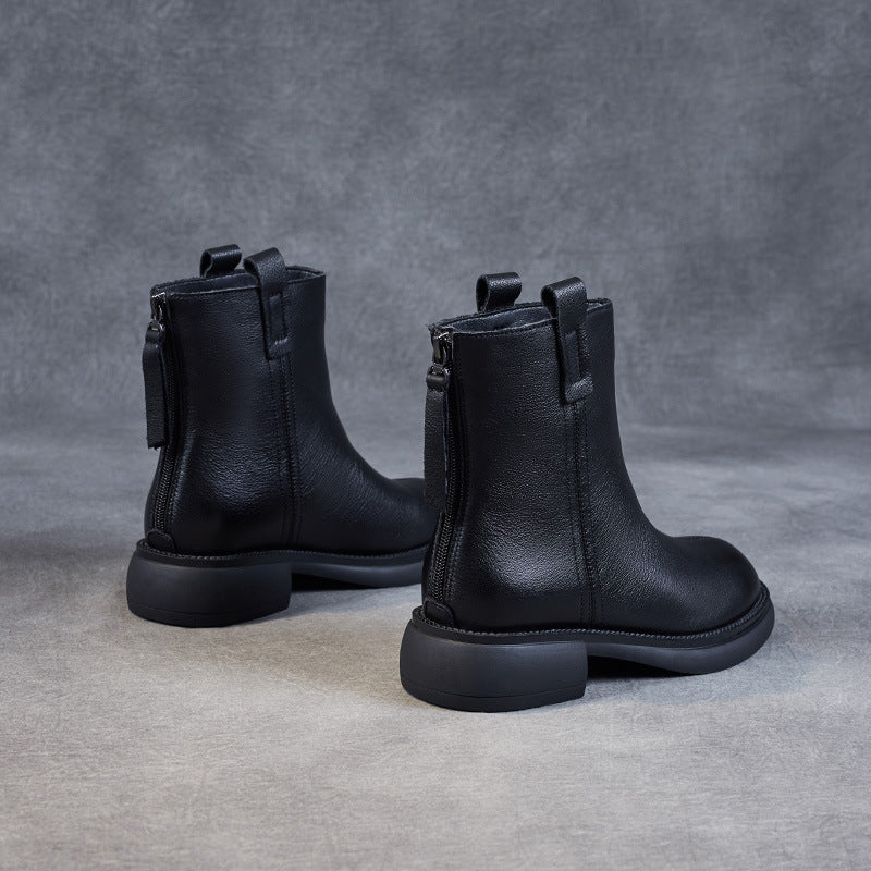 Women Minimalist Retro Soft Leather Casual Boots-RAIIFY