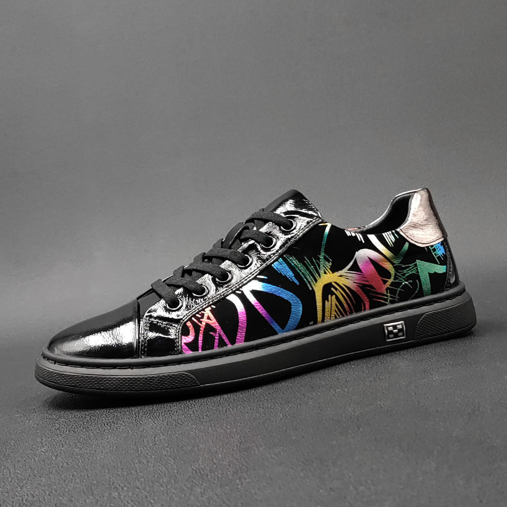 Men Stylish Fashion Print Leather Flat Casual Shoes-RAIIFY