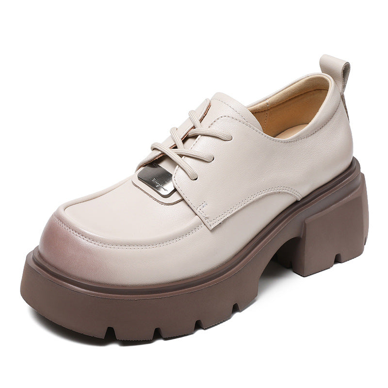Women Leather Minimalist Chunky Soled Casual Loafers-RAIIFY
