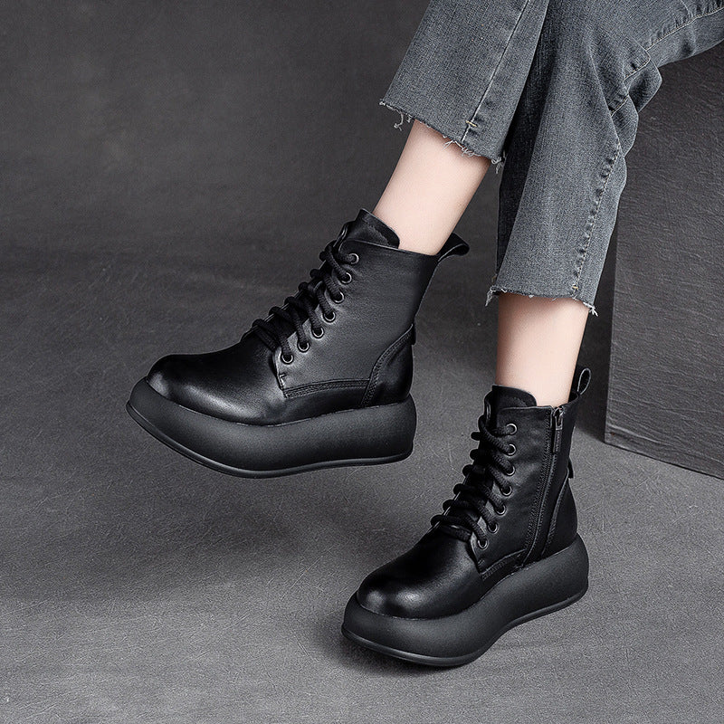 Women Retro Minimalist Patchwork Leather Casual Boots-RAIIFY
