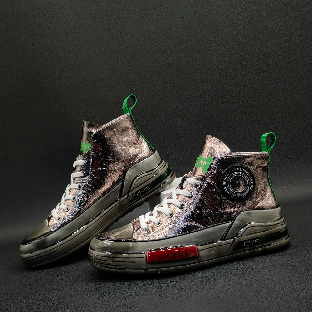 Men Fashion Glossy Leather Ankle Sneakers-RAIIFY