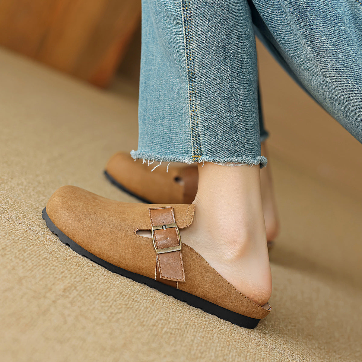Women Retro Soft Leather Flat Mules-RAIIFY