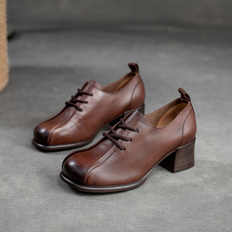 Women Soft Leather Minimalist Chunky Heel Casual Shoes-RAIIFY