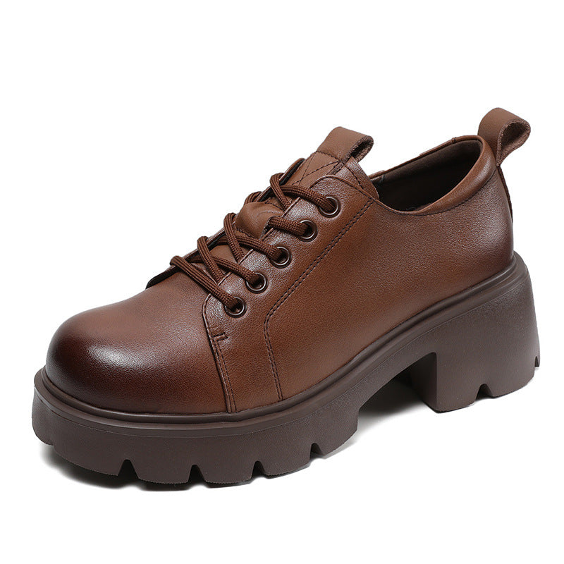 Women Retro Minimalist Leather Chunky Heel Casual Shoes-RAIIFY