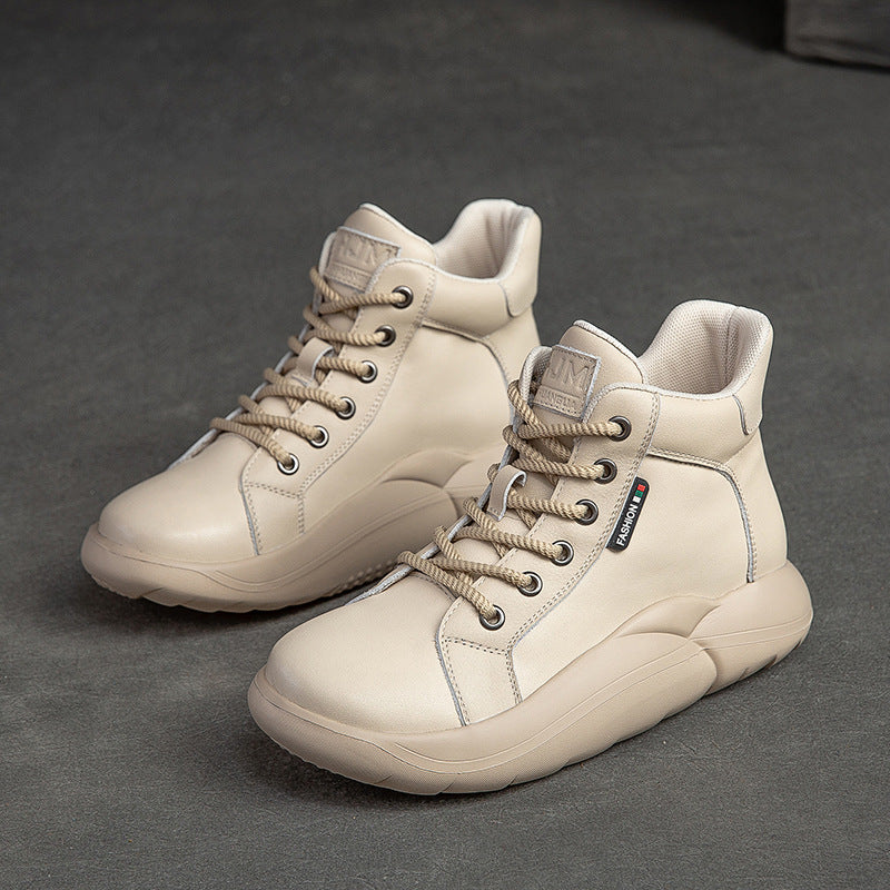 Women Lace-Up Casual Fashion Leather Flat Ankle Boots-RAIIFY