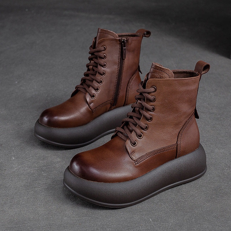 Women Retro Minimalist Patchwork Leather Casual Boots-RAIIFY