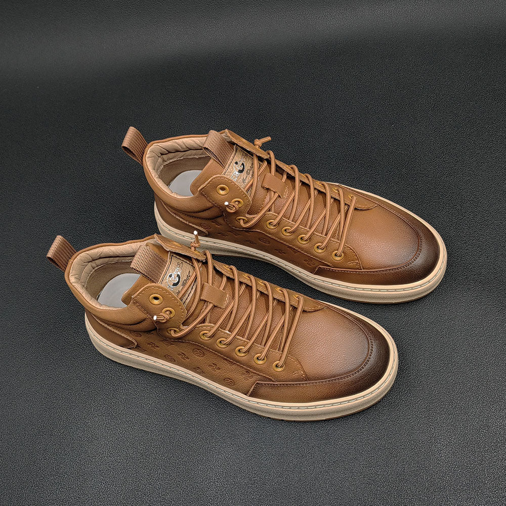 Men Retro Figured Leather Flat Casual Shoes-RAIIFY