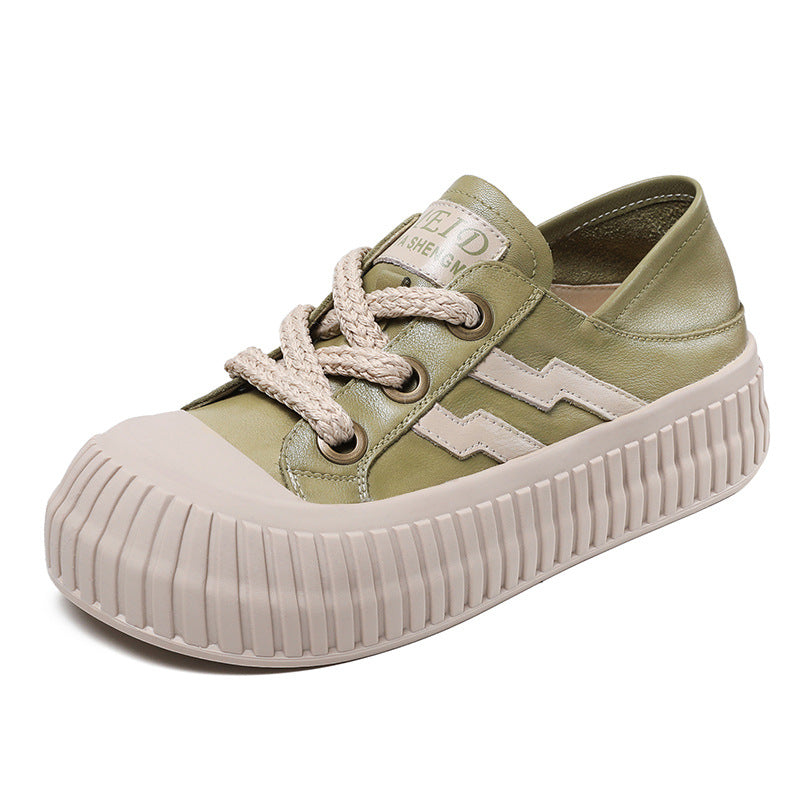 Women Soft Leather Thick Soled Flat Casual Shoes-RAIIFY