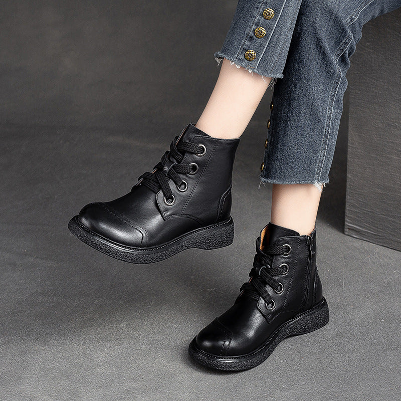 Women Retro Minimalist Leather Casual Boots-RAIIFY