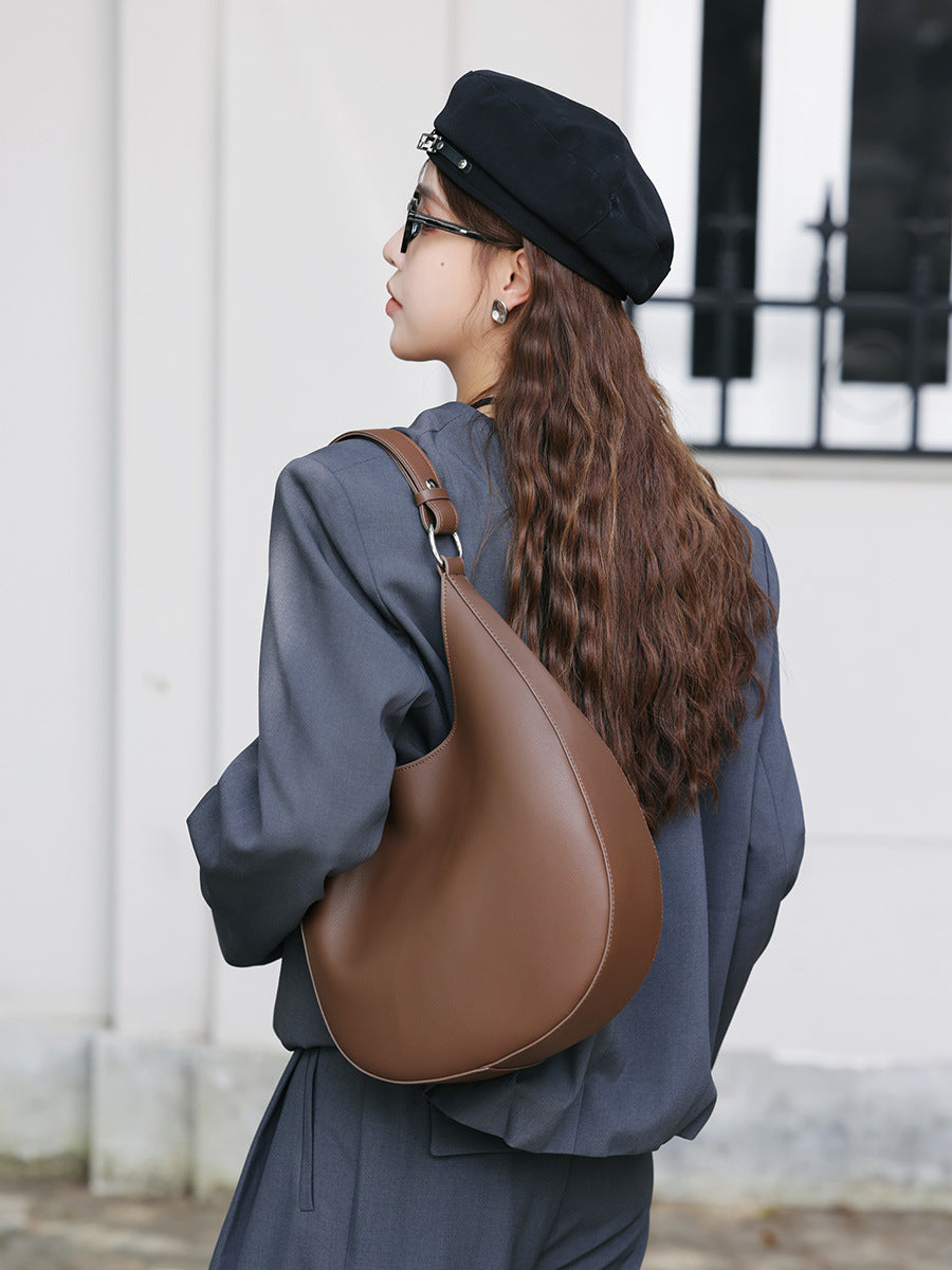 Women Minimalist Solid Soft Leather Tote Shoulder Bag-RAIIFY